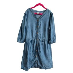 Oshkosh Girls Blue Chambray 3/4 sleeve Button-Up Dress Cotton  blend SZ  10/10A